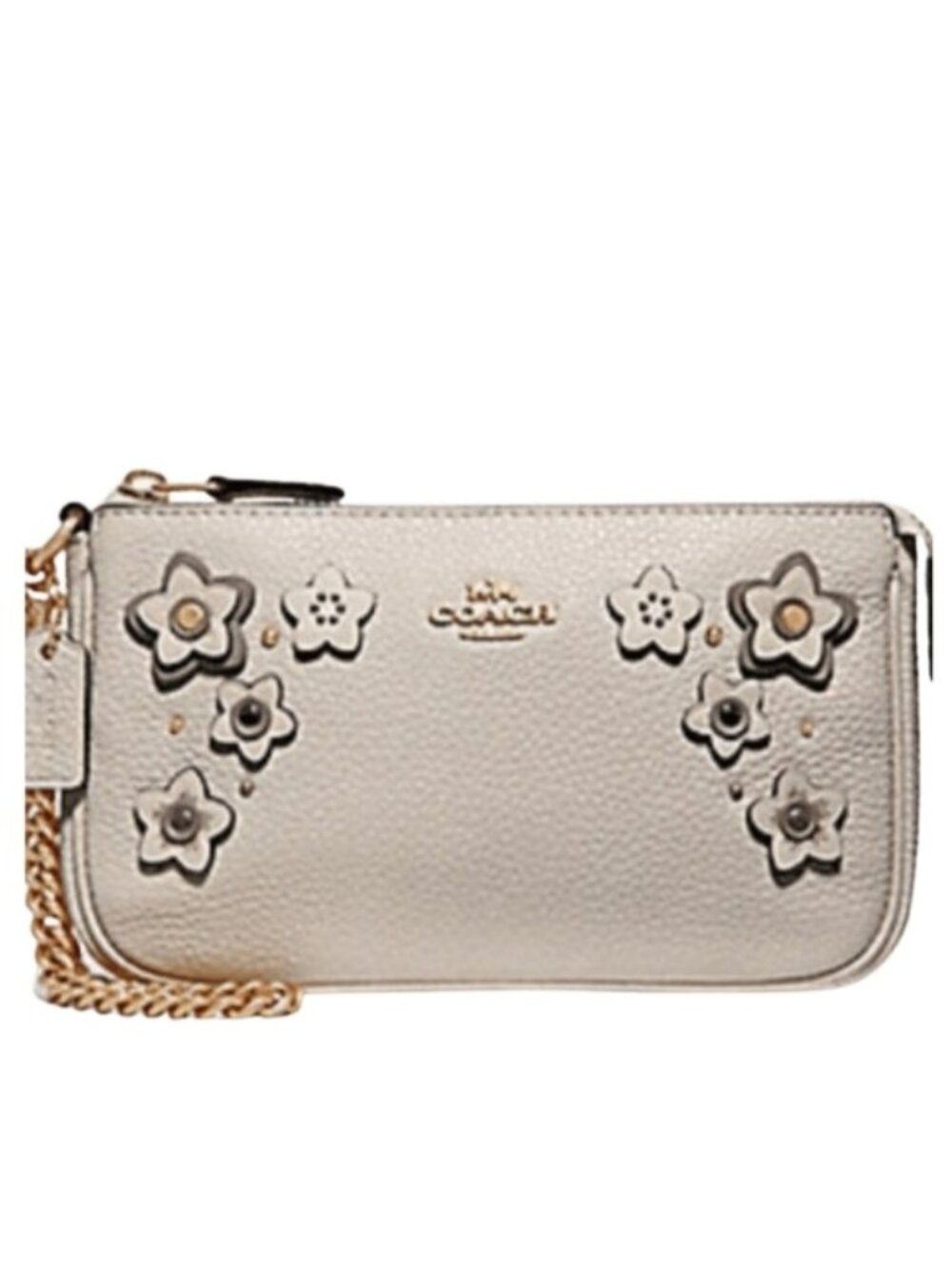 Coach F73443 Pebbled Leather Floral Applique Large Wristlet, IM/Chalk